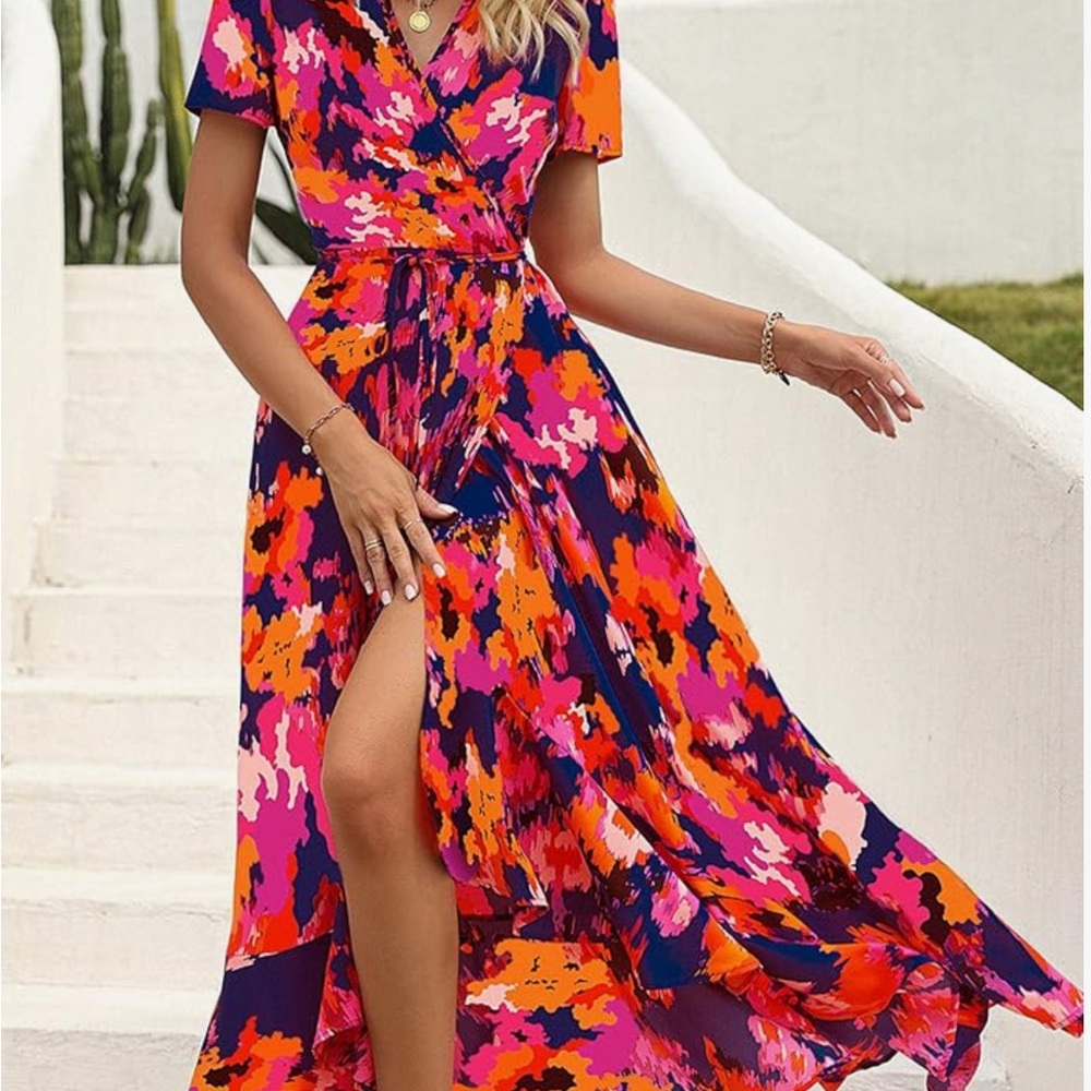 Elegant navy orange High Low Dress with Flowing Design